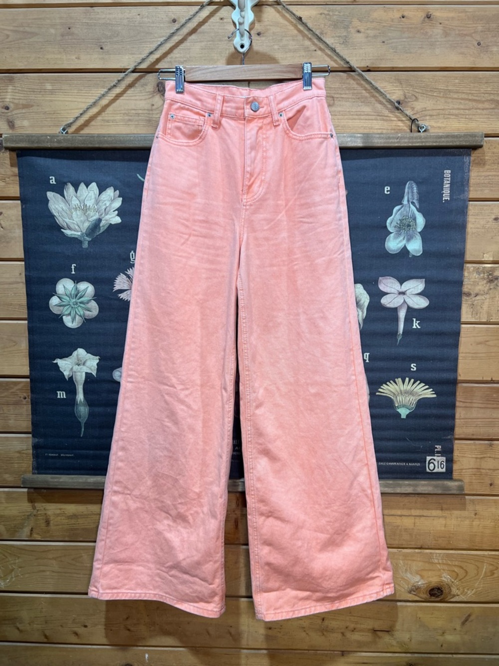 BDG Urban Outfitters Coral Peach Wide Leg Jeans High Rise Low A-Wide 25